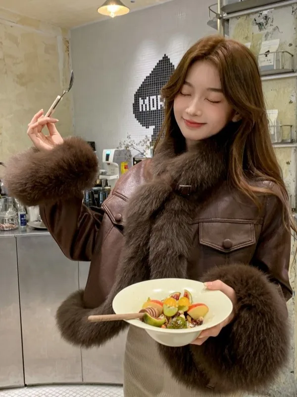 

Faionable ort Women's down Jaet 2025 Winter New Fur Inteated Design Comfortable Warm Wear Resistant Pure Color