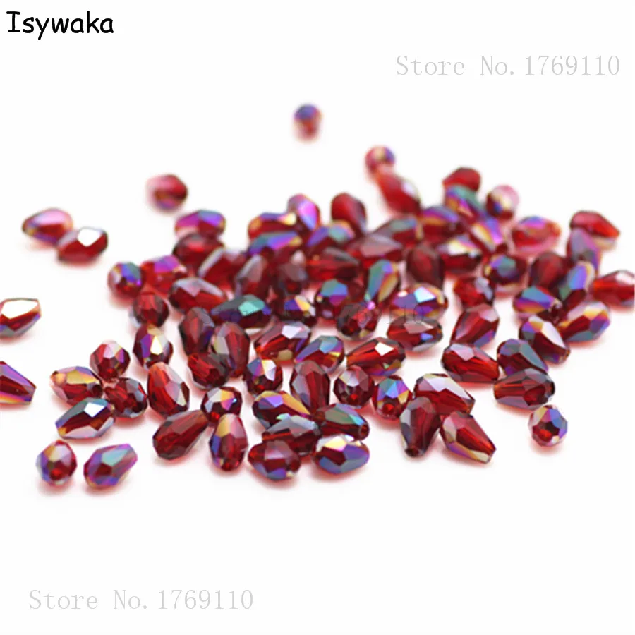 Isywaka 100pcs Red Colorful Color Faceted Teardrop Beads Austria Crystal Beads Glass Beads Loose Spacer Bead for DIY 3x5mm