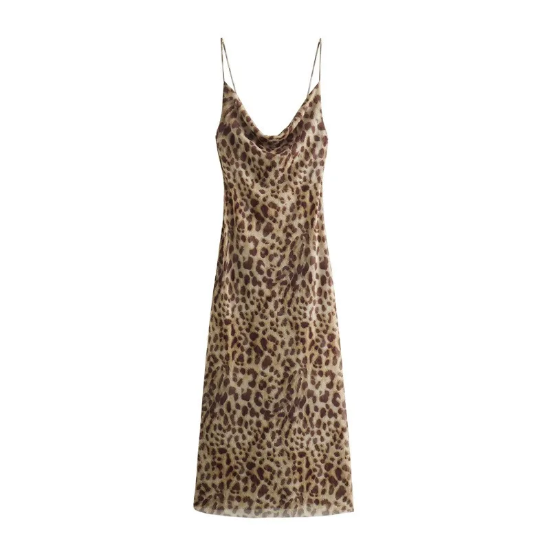 

Leopard Print Slip Dress Woman Spaghetti Strap Backless Long Dresses Women Vintage Sexy Party Dresses French Bohemia Dress Y2k