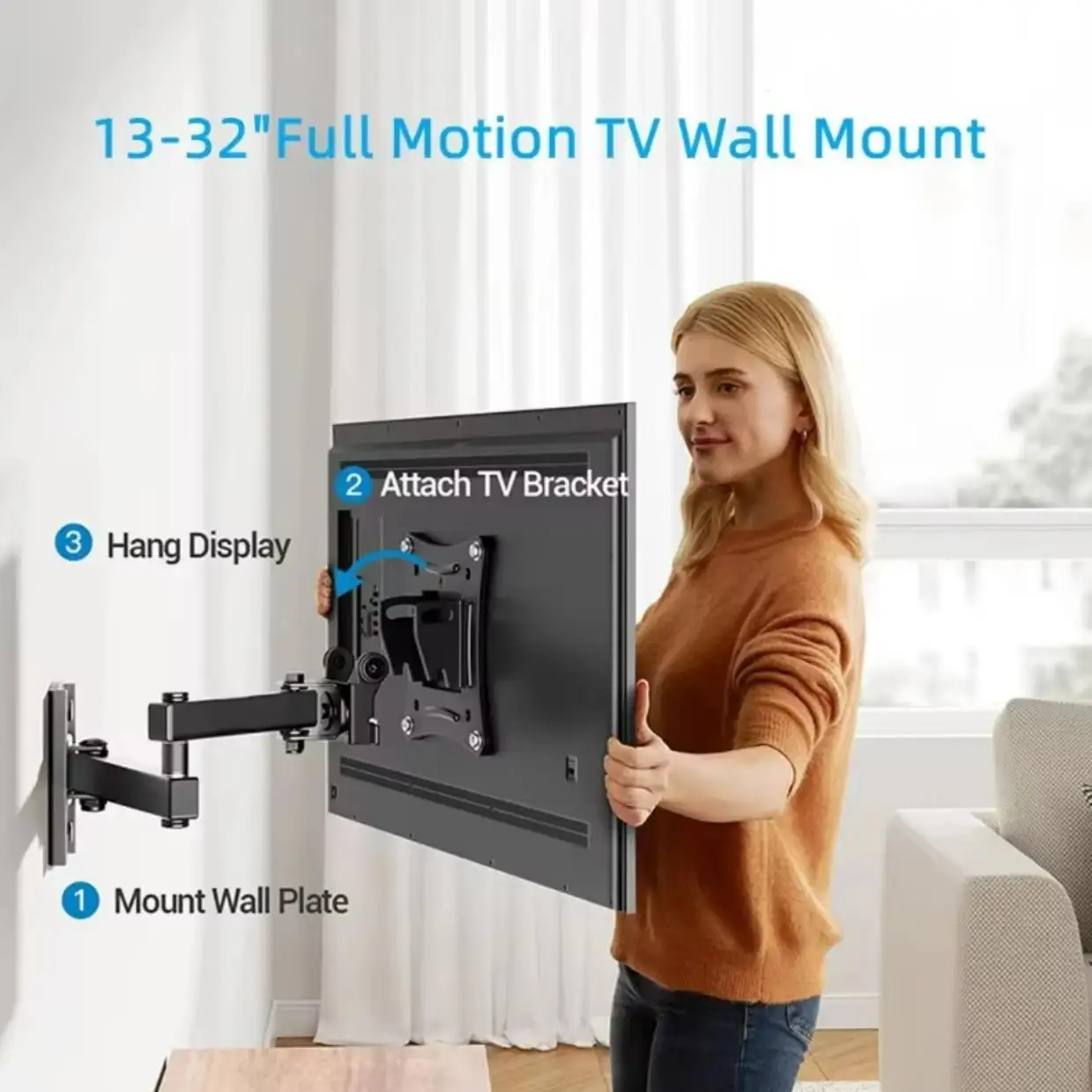 Full Motion TV Monitor Wall Mount Bracket Articulating Arms Swivel Tilt Extension Rotation for Most 10-32 Inch Flat Curved TVs