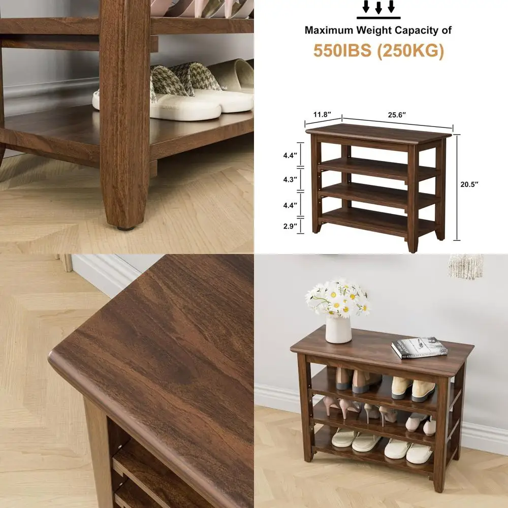 

4-уровневая полка для обуви из цельного дерева, темно-коричневый органайзер для хранения вещей 25,6 для прихожей, прихожей, гостиной и спальни, поддерживает т