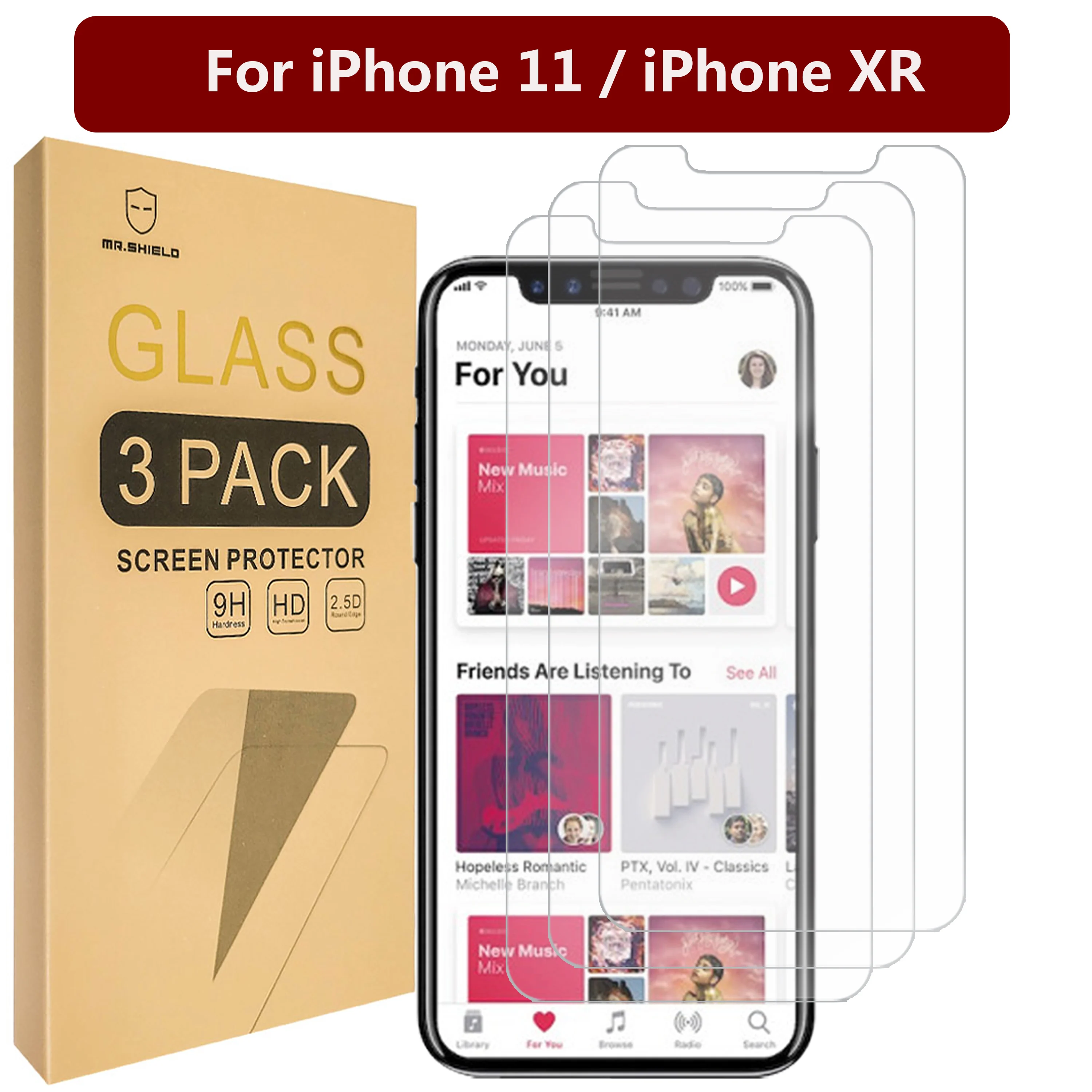 

Mr.Shield [3-Pack] Designed For iPhone 11 / iPhone XR [Tempered Glass] Screen Protector [Japan Glass with 9H Hardness]
