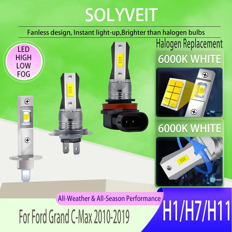 

H1/H7/H11 LED High Low Fog Car Bulb: purer white light, easier setup FOR Ford Grand C-Max 2010 2011 2012 2013 2014 2015-2019