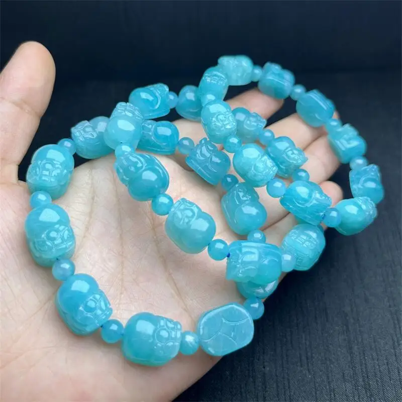 

15.6MM Natural Amazonite Pixiu Bracelet Fashion Reiki Gemstone Round Beads Bracelets Jewelry Couple Gift 1PCS