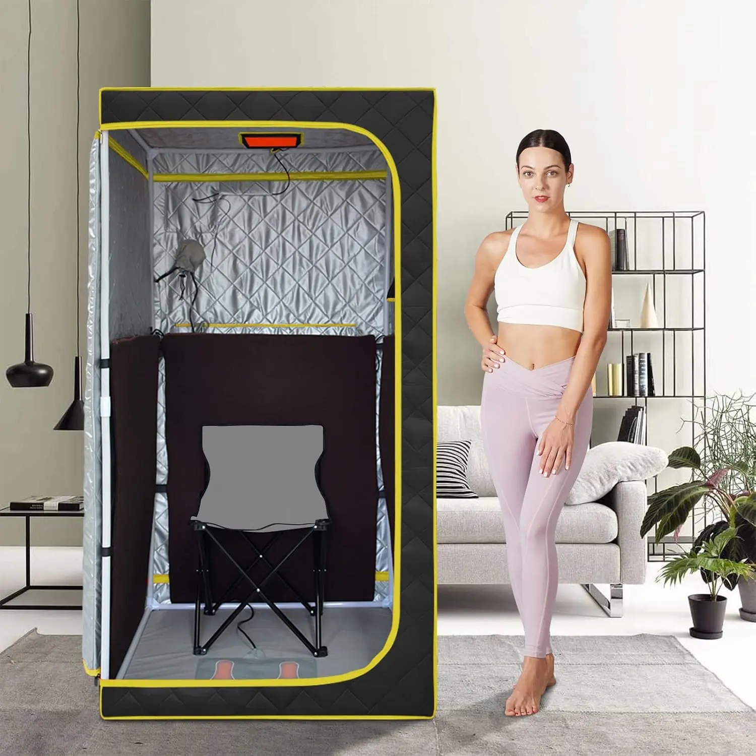 

Portable Infrared Sauna, One Person Sauna Tent, Separate Heating Foot Pad and Portable Chair