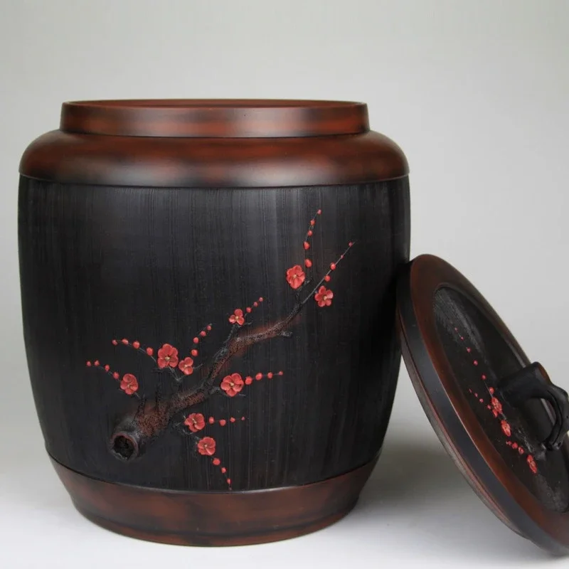 

Purple pottery tea pot, Pu'er tea storage pot, root art large tea pot, water tank rice
