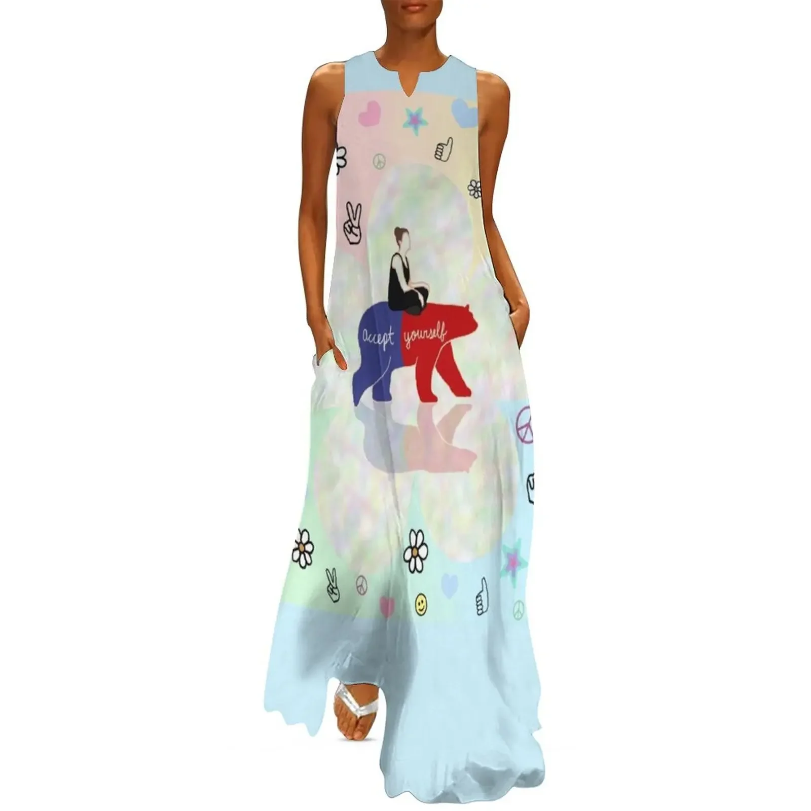 

Accept yourself tie-dye bear Long Dress Female dress Beachwear Prom gown dresses women summer 2025 Dress