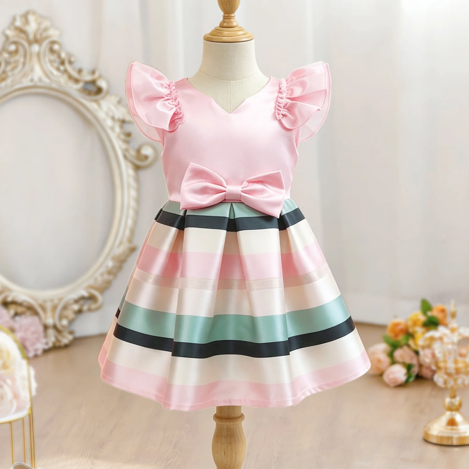HETISO Summer Kids Girls Striped Princess Dress Baby Cute Birthday Party Costume Cotton Lining Children's Beachwear view 2