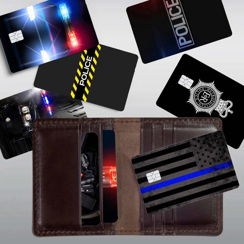 Autocollants de carte de couverture de peau de crédit de symbole de Police 4 pièces Film Bus Pass avant décoration banque
