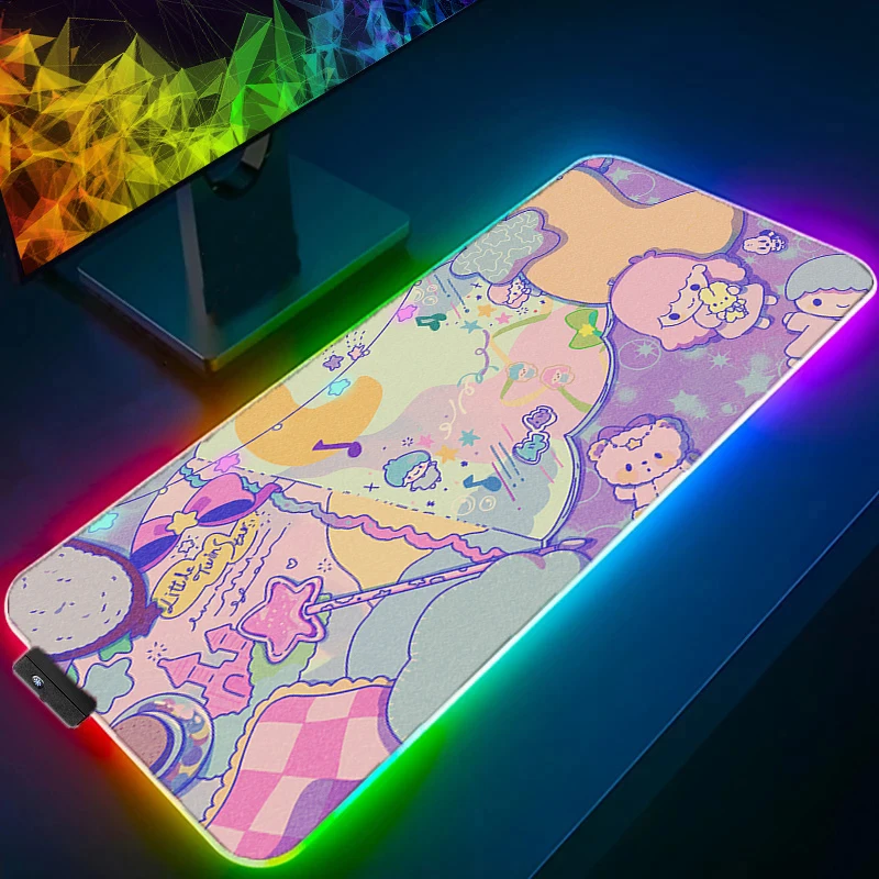 RGB LED Mouse Pad littletwinstars  Anime Pad Mouse Mat Computer Accessories Mouse Keyboard Deskpad Waterproof Kawaii Girl Style