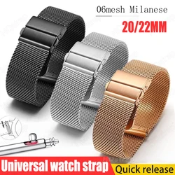 0.6mesh Milanese Stainless Steel Strap Universal Bracelet Watch Band 20mm 22mm Metal Folding Buckle Quick Release Watchband