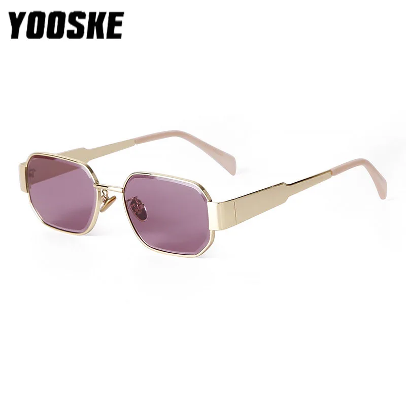 YOOSKE Vintage Metal Sunglasses for Men Fashion Polygon Sun Glasses Women Trendy Black Gold Goggles Ladies Travel Style Eyewear