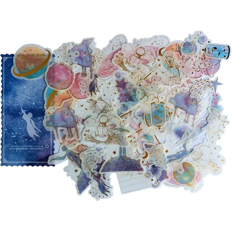Kawaii altın damgalama Washi Sticker Set evren romantik gezegen yıldızlı gökyüzü yapıştırıcı dekoratif çıkartmalar sanat zanaat karalama defteri için