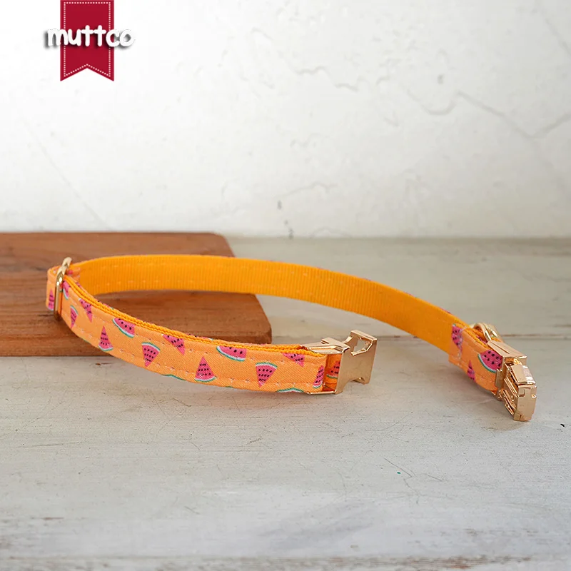 MUTTCO Engraved beautiful self-design personalized cat collars WATERMELON ORANGE handmade collar  2 sizes UCC171