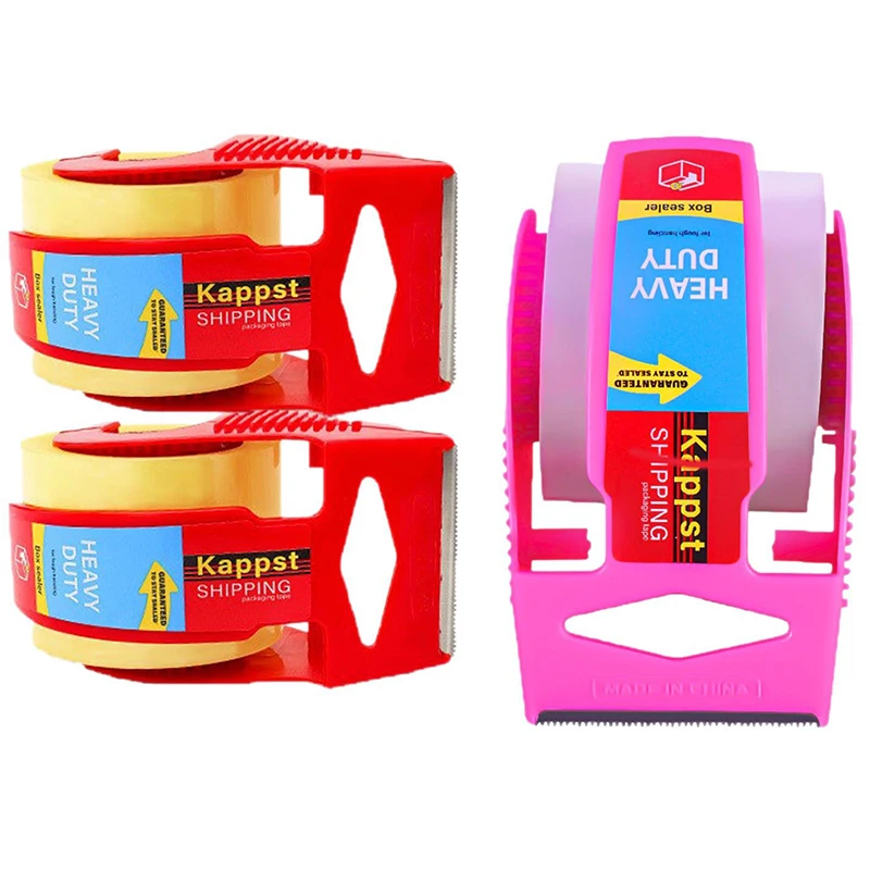 HUA HUA 1 Set Transparent Tape Cutter Heavy Duty Packaging Tape With Dispenser For Shipping Clear Packing And Moving Supplies