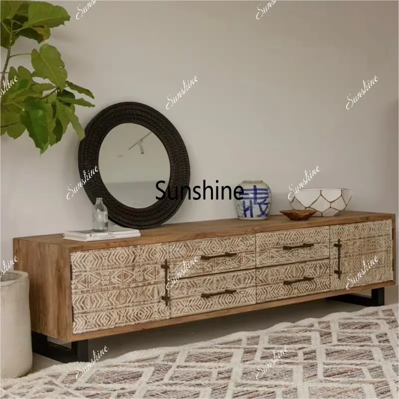 

Medieval silent wind solid wood retro carved TV cabinet