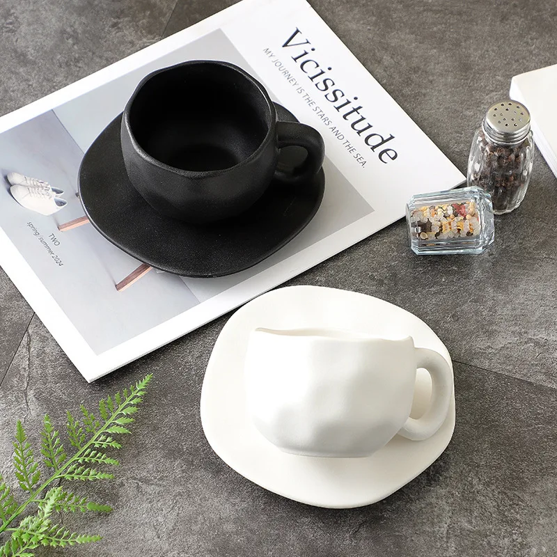 

Hand Held Premium Coffee Cup And Dish Set Fire Stone High End Exquisite Ceramic Latte Afternoon Tea