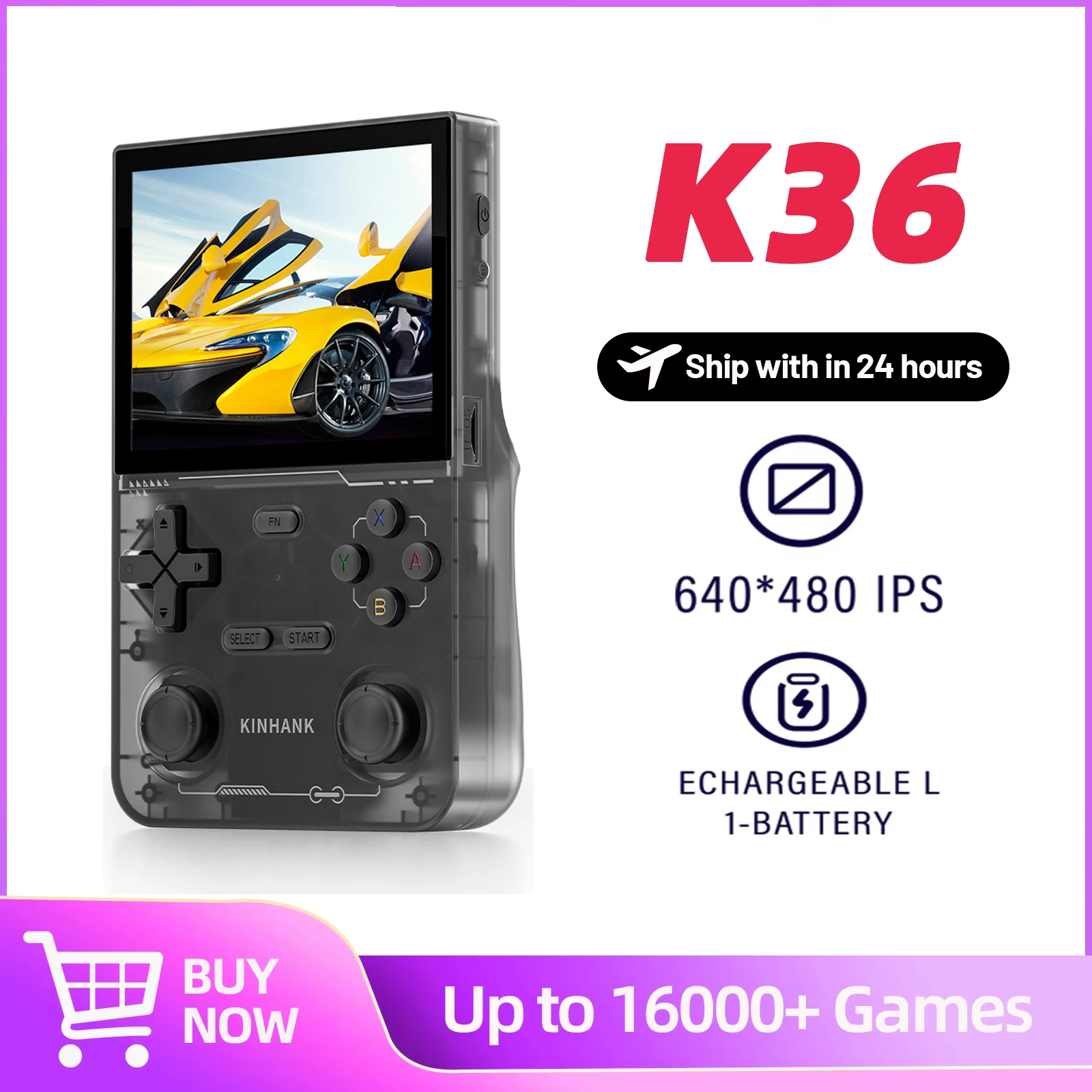 K36 Portable Retro Game Console 64G Built in 16000+ Games, 3.5-inch Screen Linux System Portable Pocket