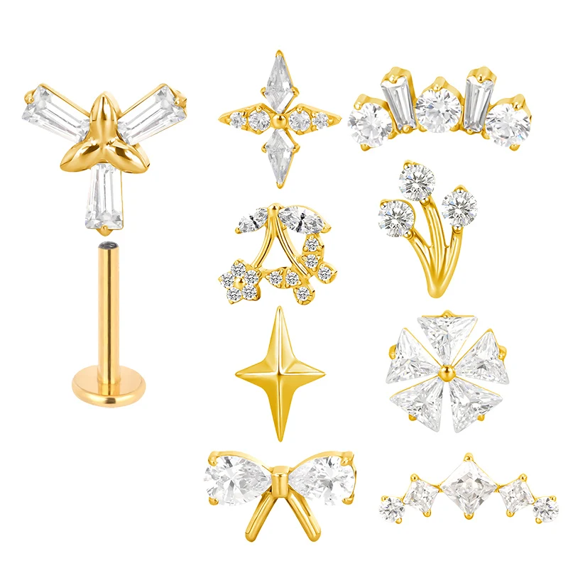 ASTM F136 Titan Ohr PIERC Ohrstecker Ohrringe CZ gepflastert oben Gewinde Labret Ohrstecker Tragus Lippenring Fabrik Körperpiercing Schmuck