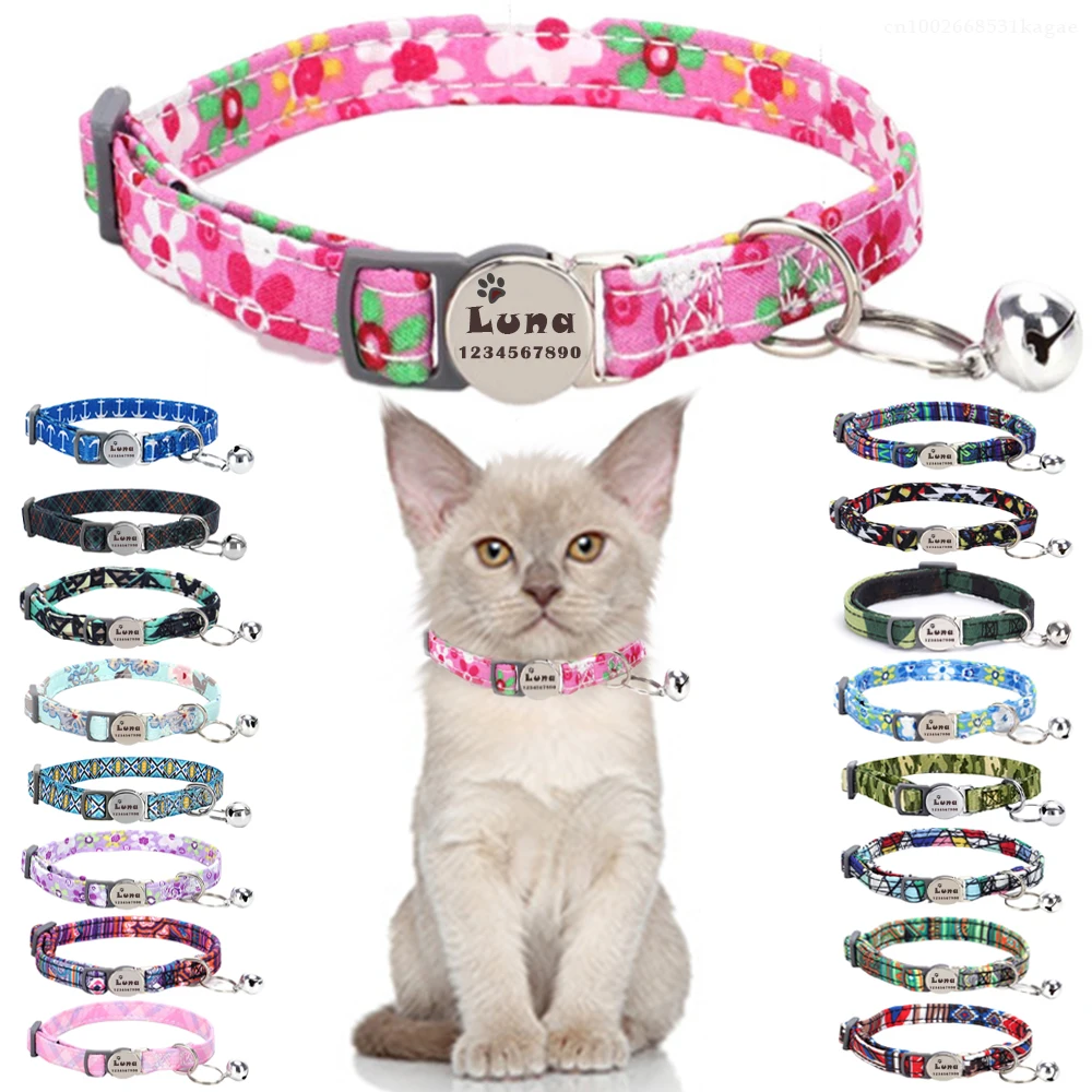 Personalized Cat collar with Bell Safety Buckle Customized Nametag Puppy Kitten Necklace Free Engraving Name ID Tag Nameplate