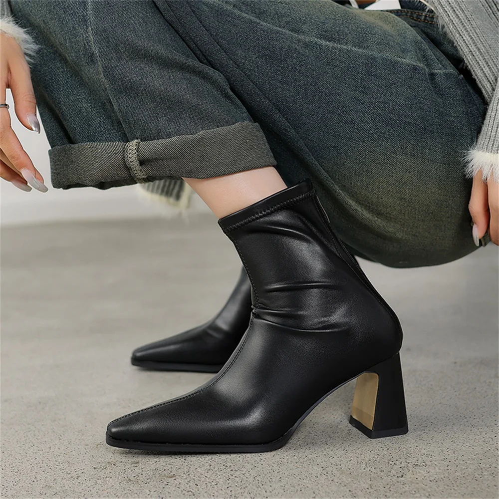 Taoffen Size 36-42 Women Stretch Boots Sexy Pointed Toe Super High Heels Boots With Zipper Ladies Slip On Party Wedding Booties