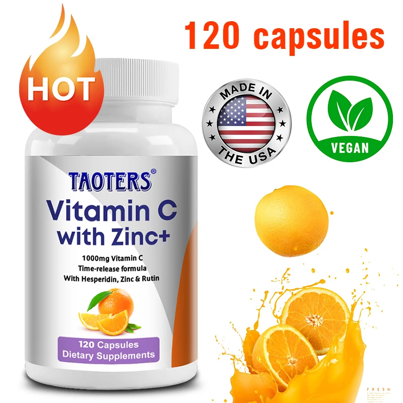 

Vitamin C Zinc Capsules, with Vitamin C 1000 Mg and Zinc 5 Mg for Immune Support, Antioxidant Power and Energy Production