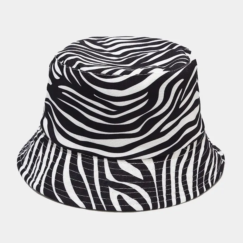 Double-sided Reversible Fisherman Caps Summer Fashion Cow Print Hat White Black Bucket Hat Basin Cap Hats for Women Zebra Gorras