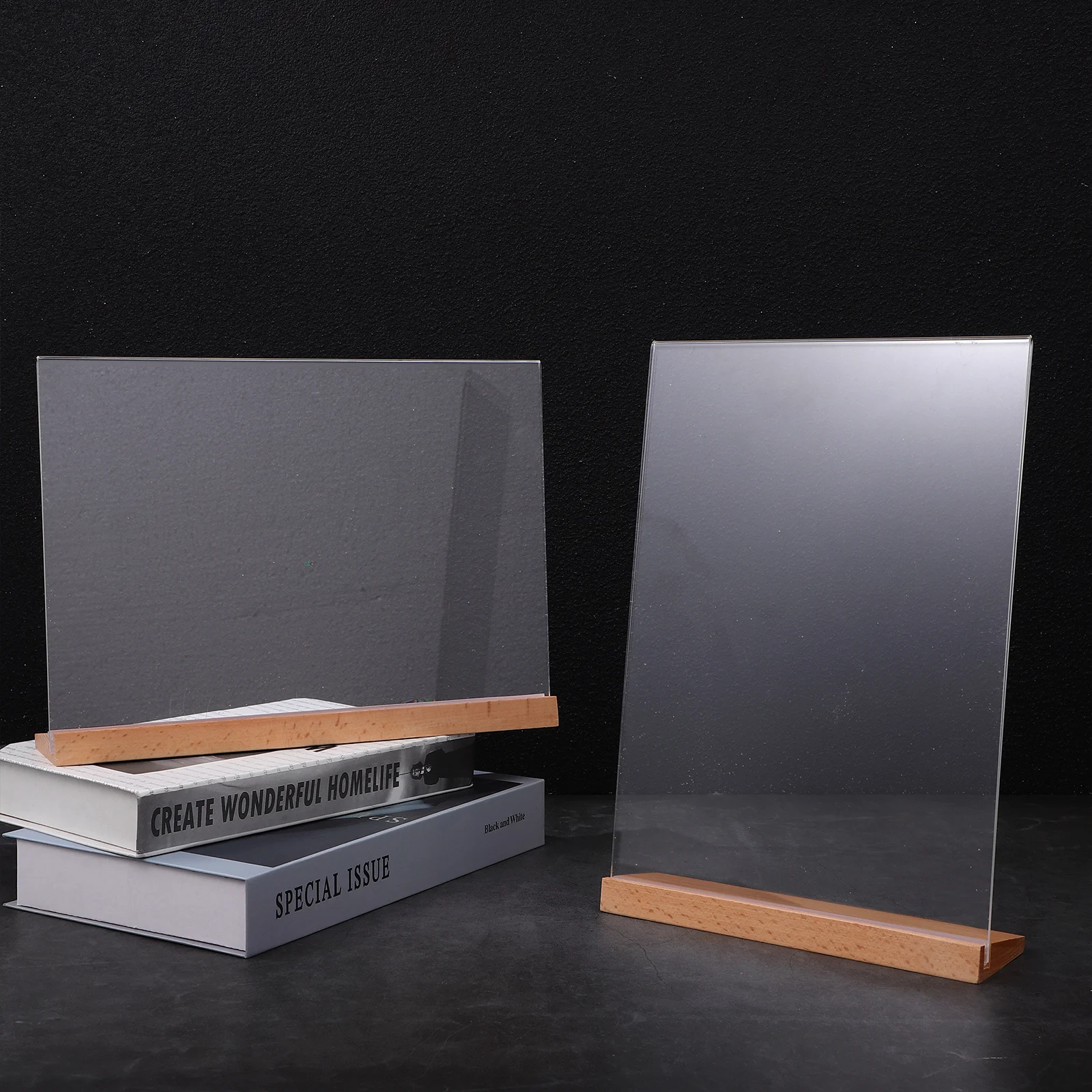 

2Pcs Acrylic Sign Holders Clear Transparent Tabletop Menu Display Stands Price Tag Brochure Document Holders for Restaurant