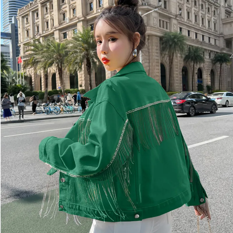 Tassel Detailing Denim Jaet Women's Korean Sle Top Coat Loose Fit Cotton Spring Summer Faion Commute Sle