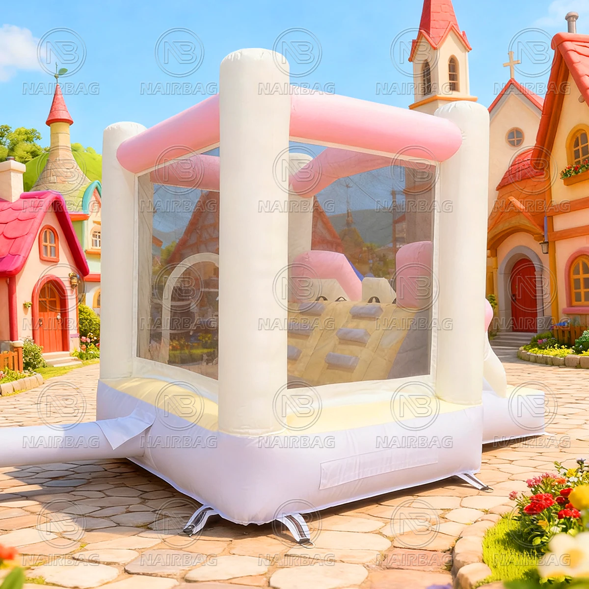 حفلات الأطفال البلوز الحارس نفخ ترتد البيت الوردي الأميرة ملعب في الهواء الطلق 3.5 م × 2.5 م قلعة معكرون نطاطة صغيرة #5