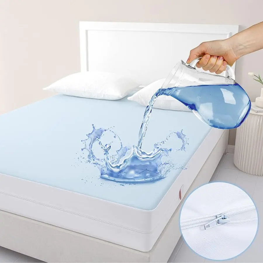 

King Zippered Mattress Encasement - 6 Sided Waterproof Mattress Protector with Zipper - Machine Washable Mattress Co er Fits 10-