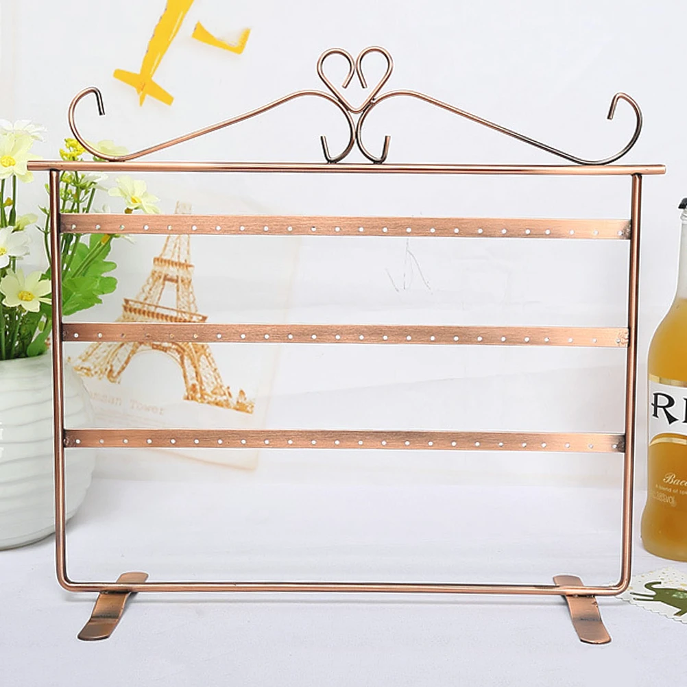

72 Holes Earrings Necklace Jewelry Copper Plated Display Stand Organizer Bronze Stylish Workmanship Portable Home Security