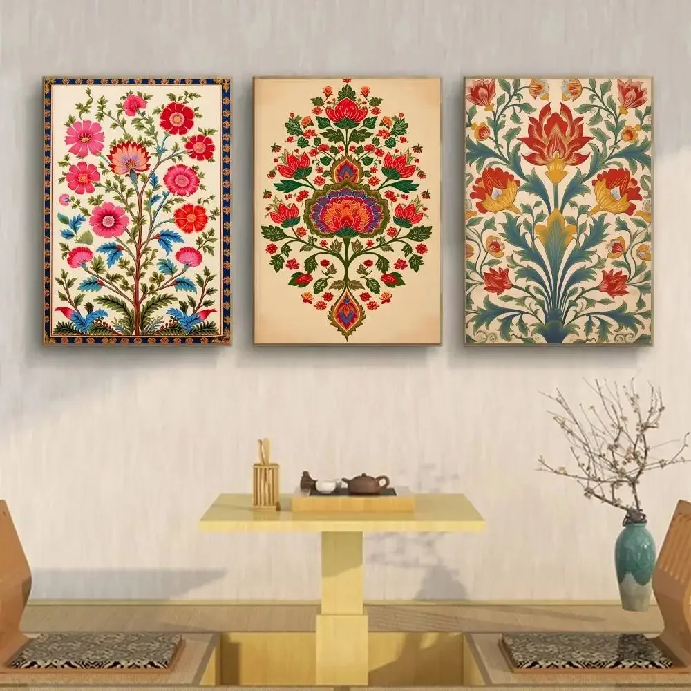 Bohemian Indian Folk Art Poster Tree of Life Floral Elephant Figure Print Wall Painting for Living Room Bedroom Home Decor