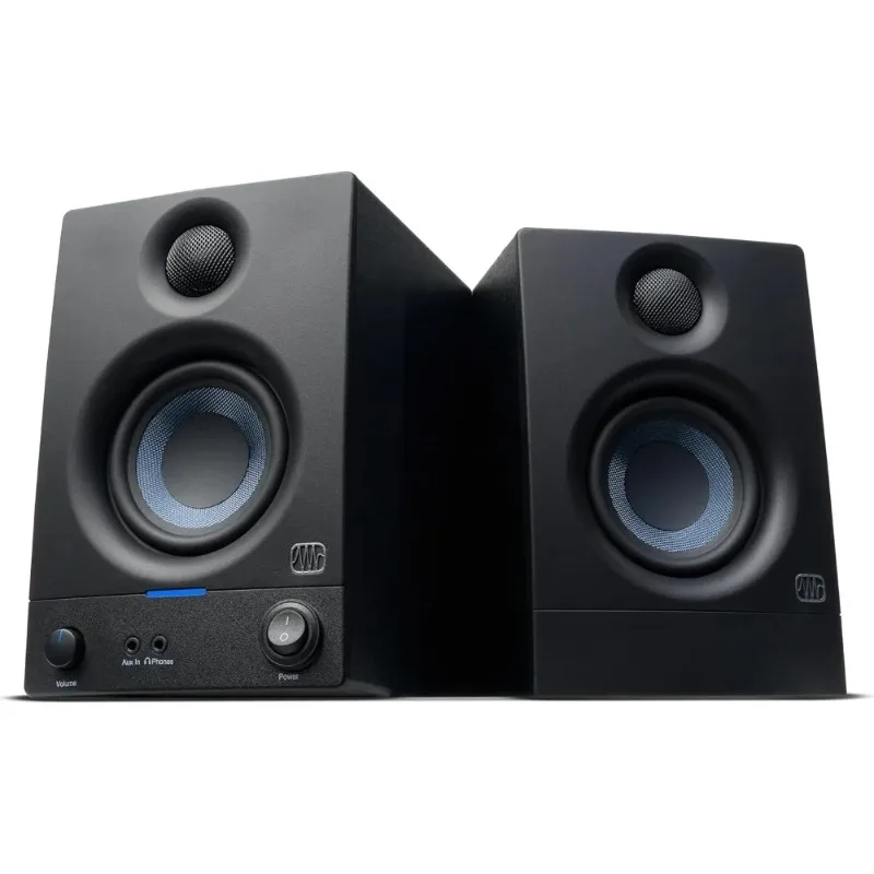 Muebles. Monitores de estudio Eris 3.5, par: alimentados, altavoces de monitor activo para producción musical en el campo cercano, computadora de escritorio, H