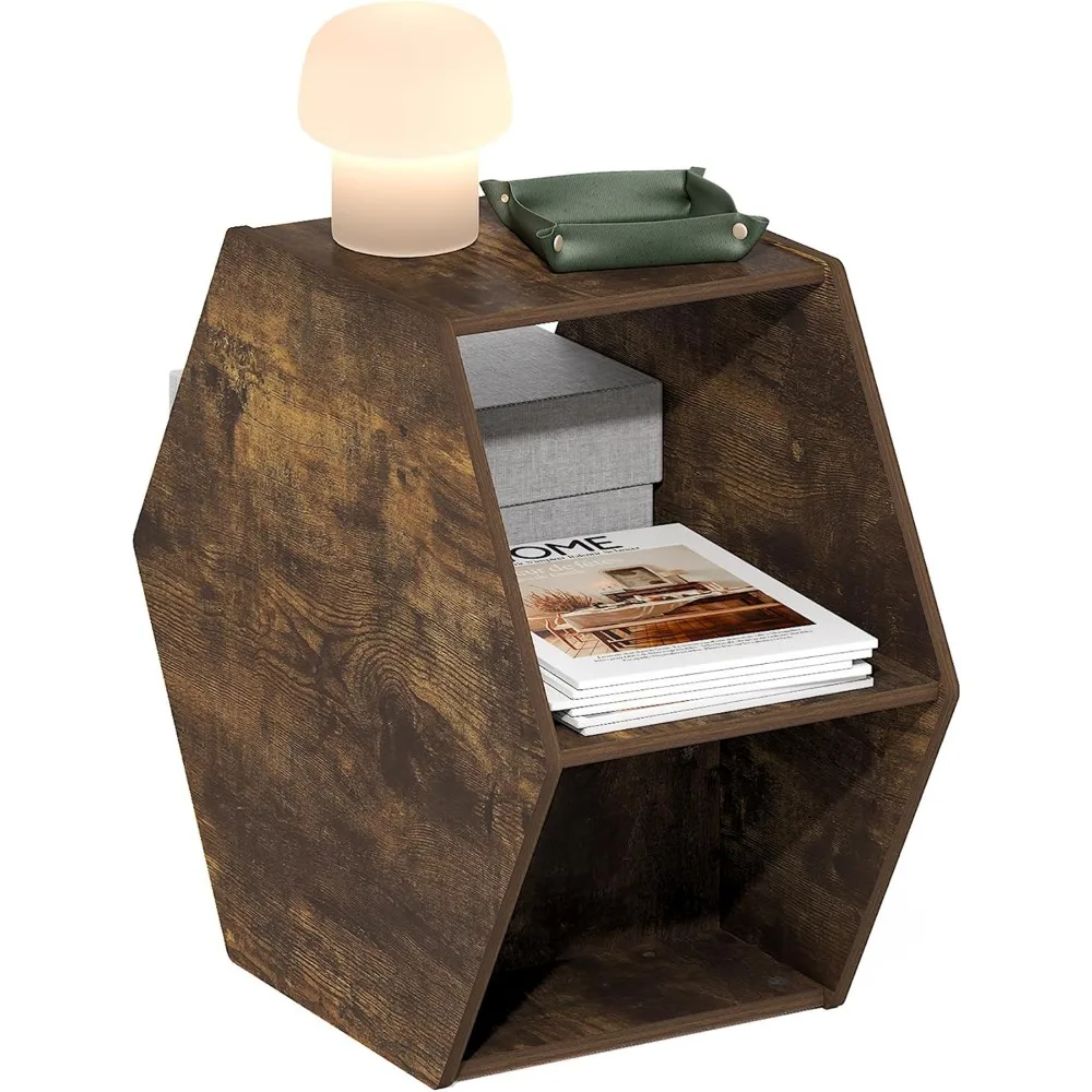 Hexagonal Modern Coffee Table with Open Shelf - Versatile Side Table for Living Room, Vertical or Horizontal Placement Options