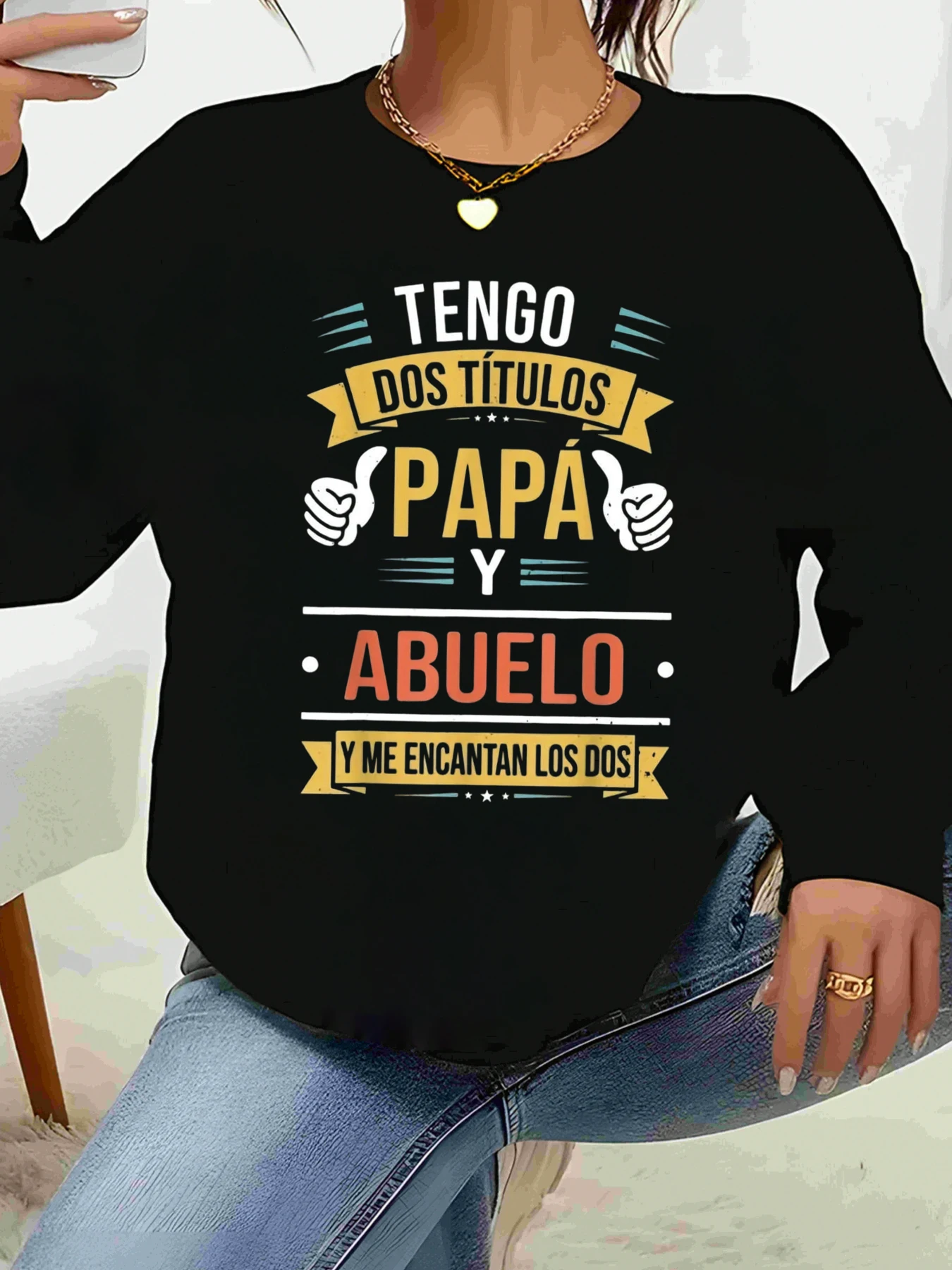 تي شيرت مطبوع عليه عنوان الأب والجد بأكمام طويلة، ملابس غير رسمية لعيد الأب للرجال #1