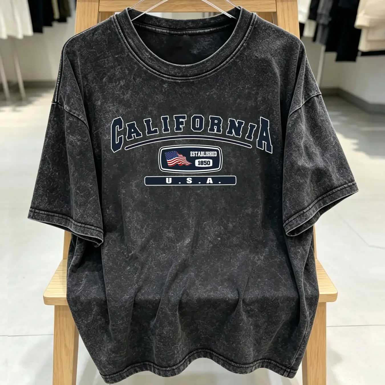 washed T Shirt The Golden State California USA long or short sleeves vintage Washed streetwear Casual Slightly