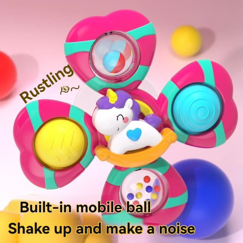 Baby Suction Cup Spinning Fun Unicorn Dining Table Press Top Teething Ring, Bathroom Bath Spinning Fun Toy