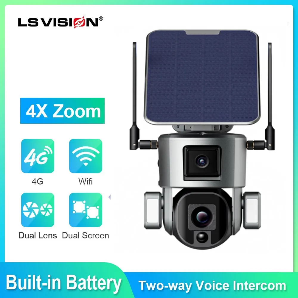 

LS VISION 4K 8MP 4G/WIFI Wireless Solar Camera Dual Lens 4X Optical Zoom With Solar Panel Humanoid Tracking PTZ Security Cam