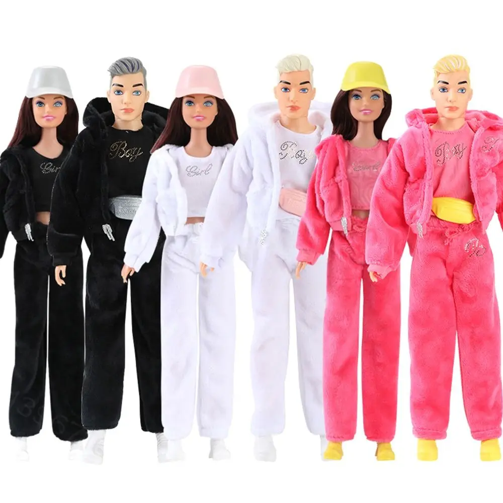High Quality 2024 Male/Female Doll Clothing 9 Styles Fashion Velvet Sportswear Caps Couple Set 30CM Doll