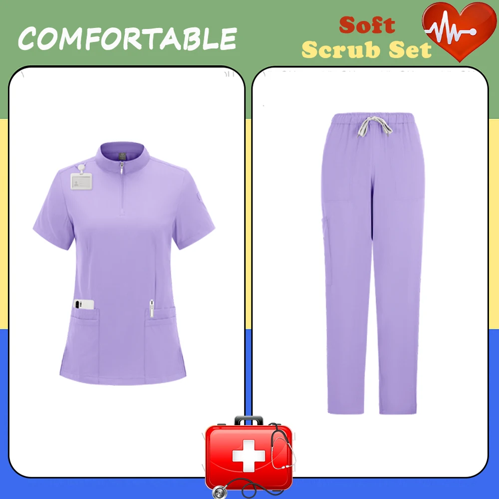 New Breathable Nurse Scrubs Set Multicolor Medical Uniform Surgical Dental Clinical Top Pants Workwear Set Nurse Accessories