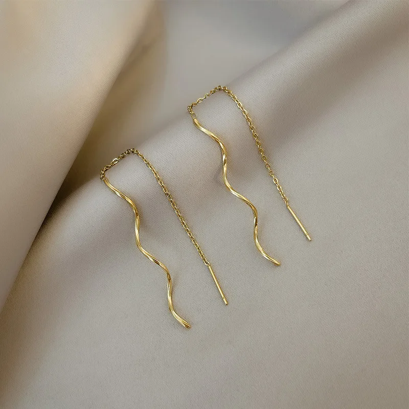 Stainless Steel Long Tassel Earrings For Women Elegant Simple Gold Color Drop Earring Stylish Jewelry Personality Gift