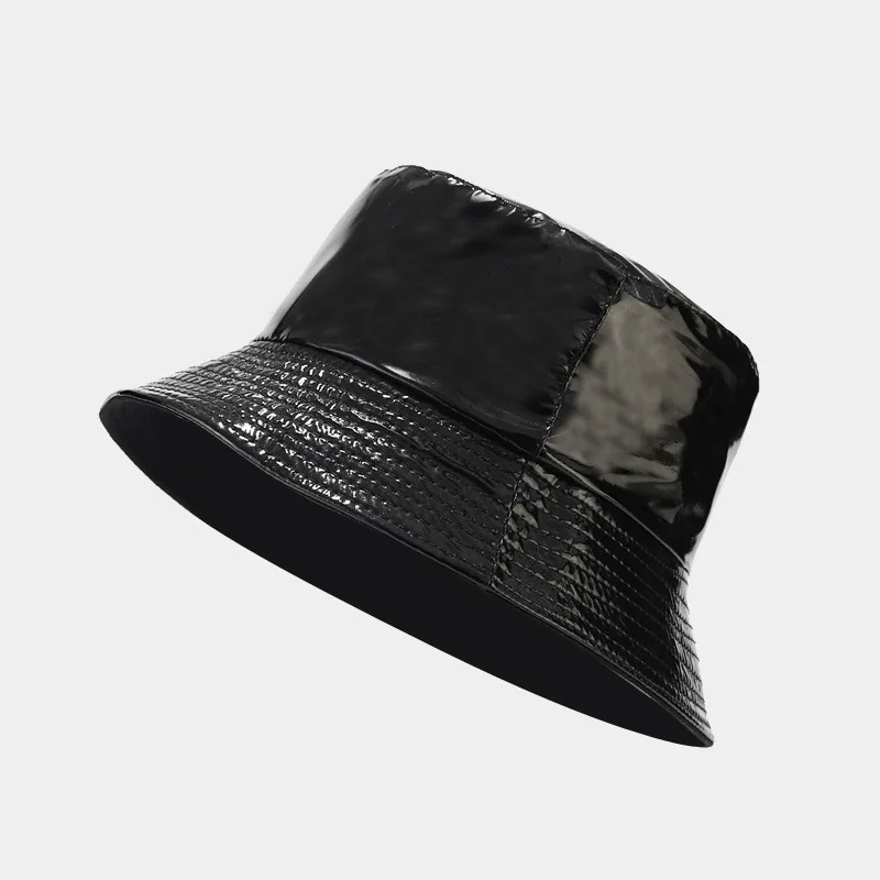 PU Leather Reversible Bucket Hat Waterproof Fisherman Hats For Men Women Bob Harajuku Gold Silver Black Fishing Cap