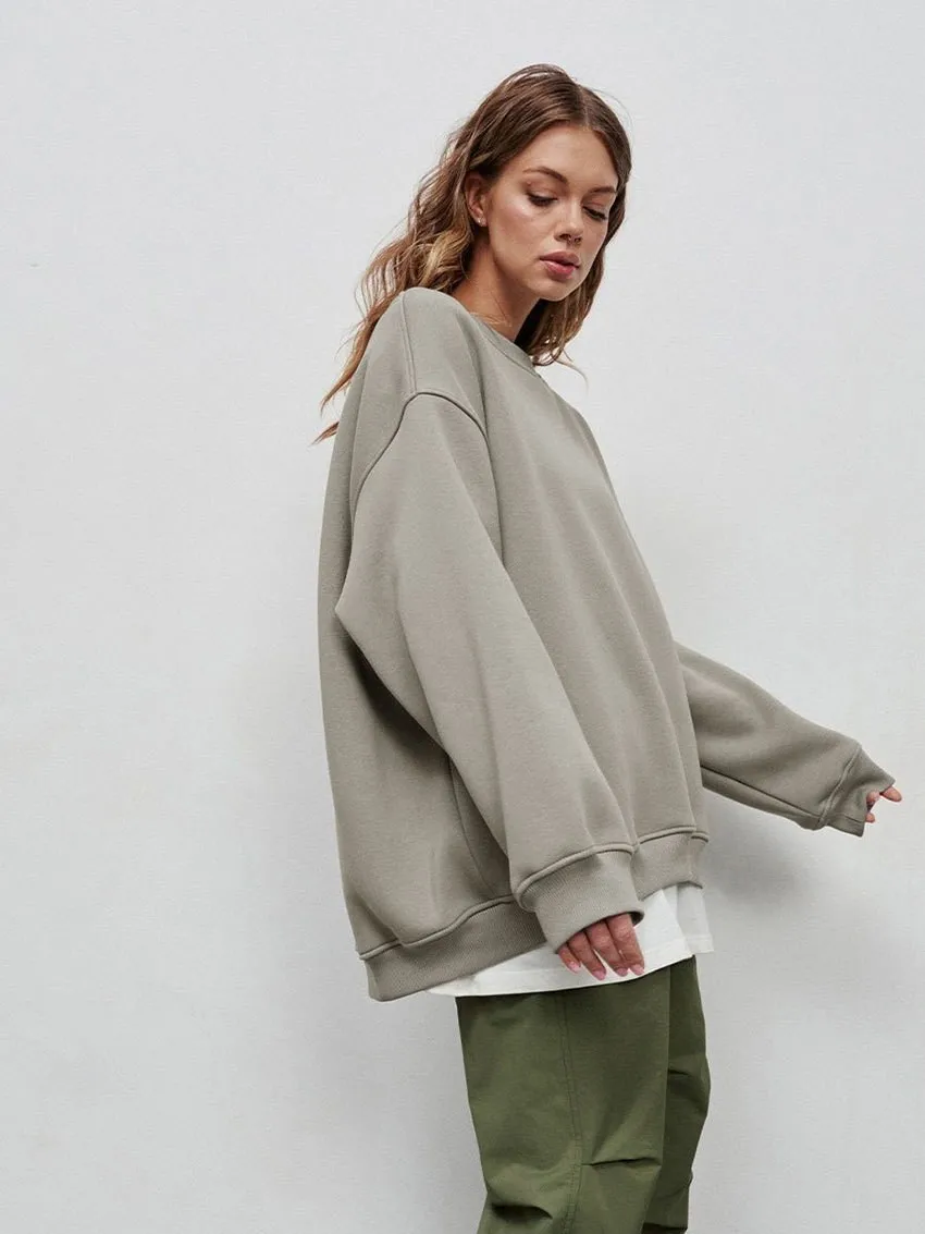 Round Neck Pullover Hoodie Mid Length Alternative Street with Loose Fit Single Regular Thickness Streetwear Women Sweatshirts