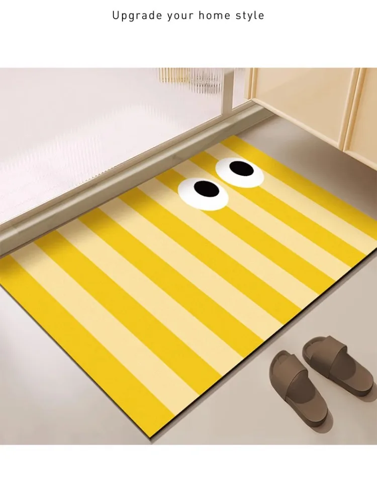 Striped Style Bathroom Rug Quick Dry Super Absorbent Doormat Diatomite Mud Non Slip Rubber Rug for In Front of Bathtub Decor