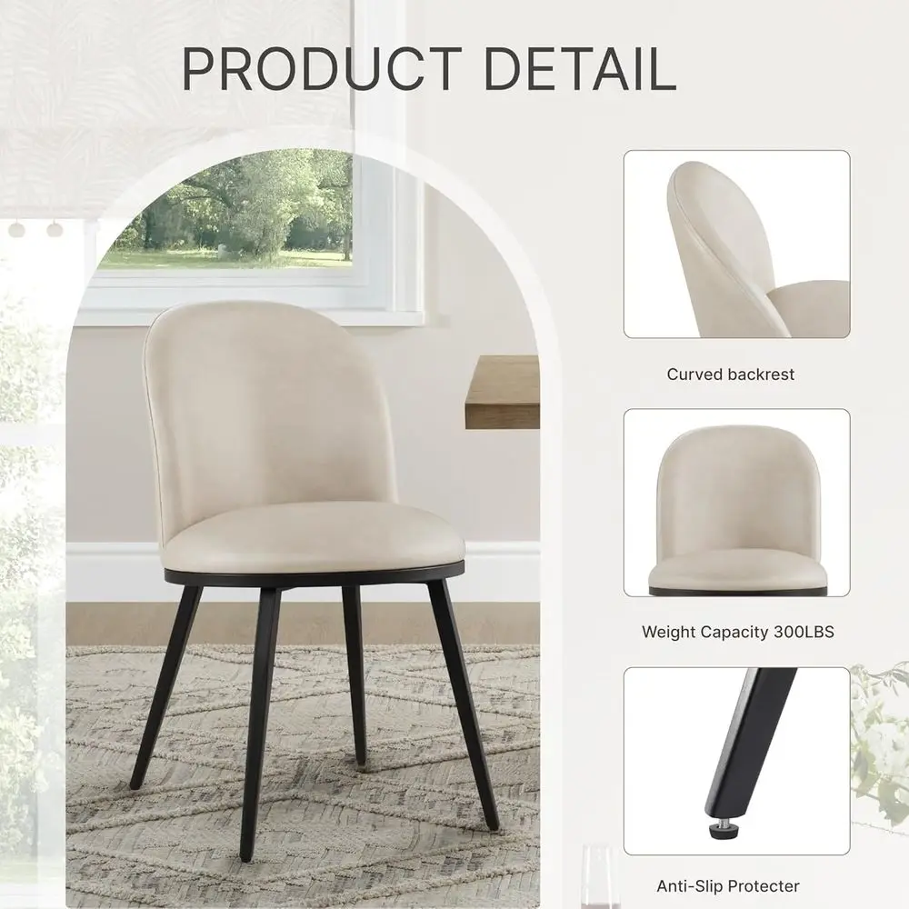 مجموعة من 6 كراسي طعام منجدة من الجلد الصناعي مع مسند ظهر مريح وأرجل معدنية، كراسي غرفة طعام حديثة باللون البيج للمنزل #5