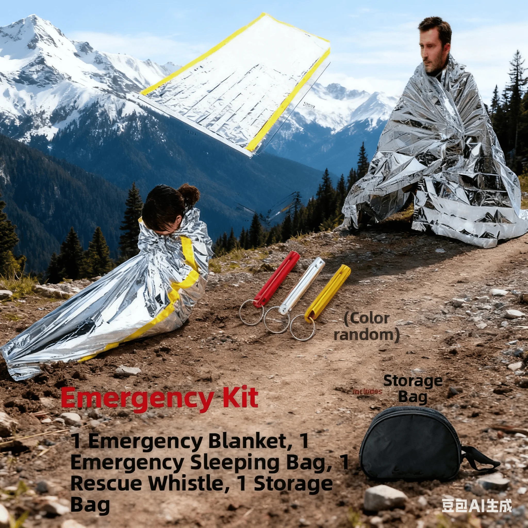 

1 комплект одеял для выживания с/без палатки, спальный мешок, свисток, теплоизоляционное одеяло для приключений на открытом воздухе, детали для выживания