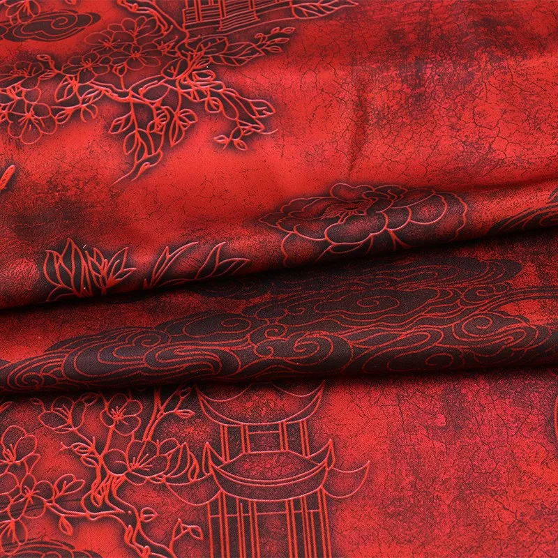 Kain jacquard satin asetat untuk cheongsam Hanfu dan gaun gaya tradisional Cina dicetak