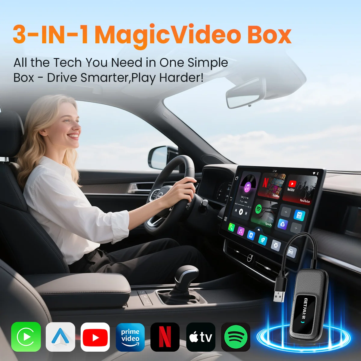 محول Carplay اللاسلكي اللاسلكي أندرويد ترقية السيارات واي فاي 6 1080P تدفق تشغيل الوسائط المتعددة محول السيارة تحديث FOTA