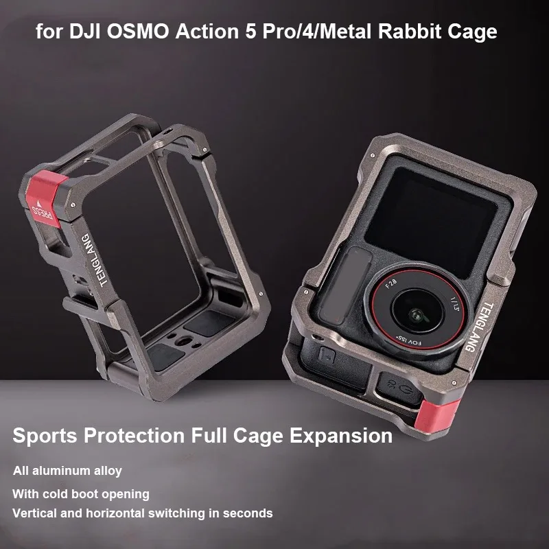 

Для DJI OSMO ACTION 5Pro 4 3, полный защитный чехол с быстросъемной рамкой и холодным башмаком, металлическая клетка с 1/4 отверстиями для DJI Action 3 4 5pro
